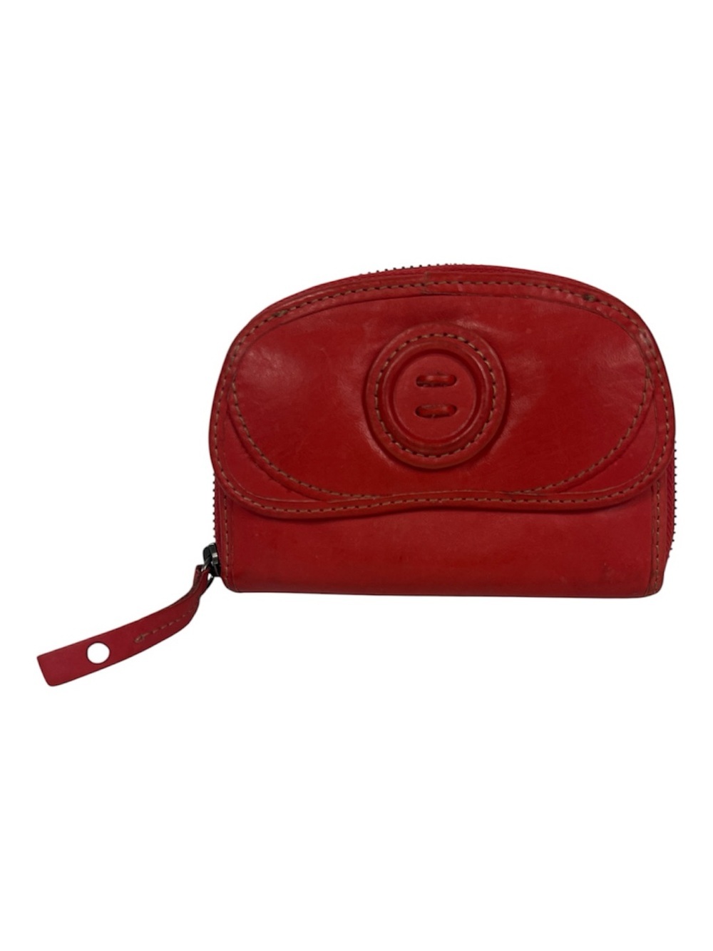 Fossil Zip Around Wallet Leather Terra Cotta Orange Vintage Faux Button Front